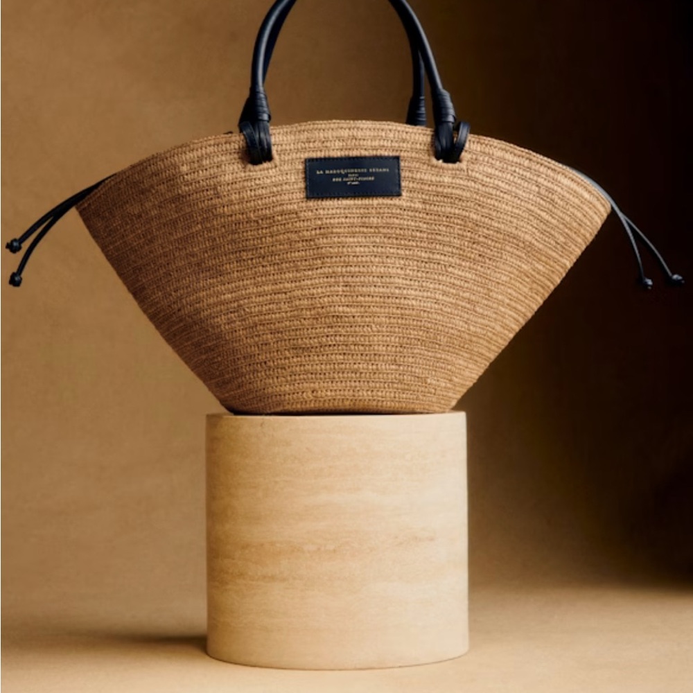 Sezane Justine Basket Bag with Navy Handles